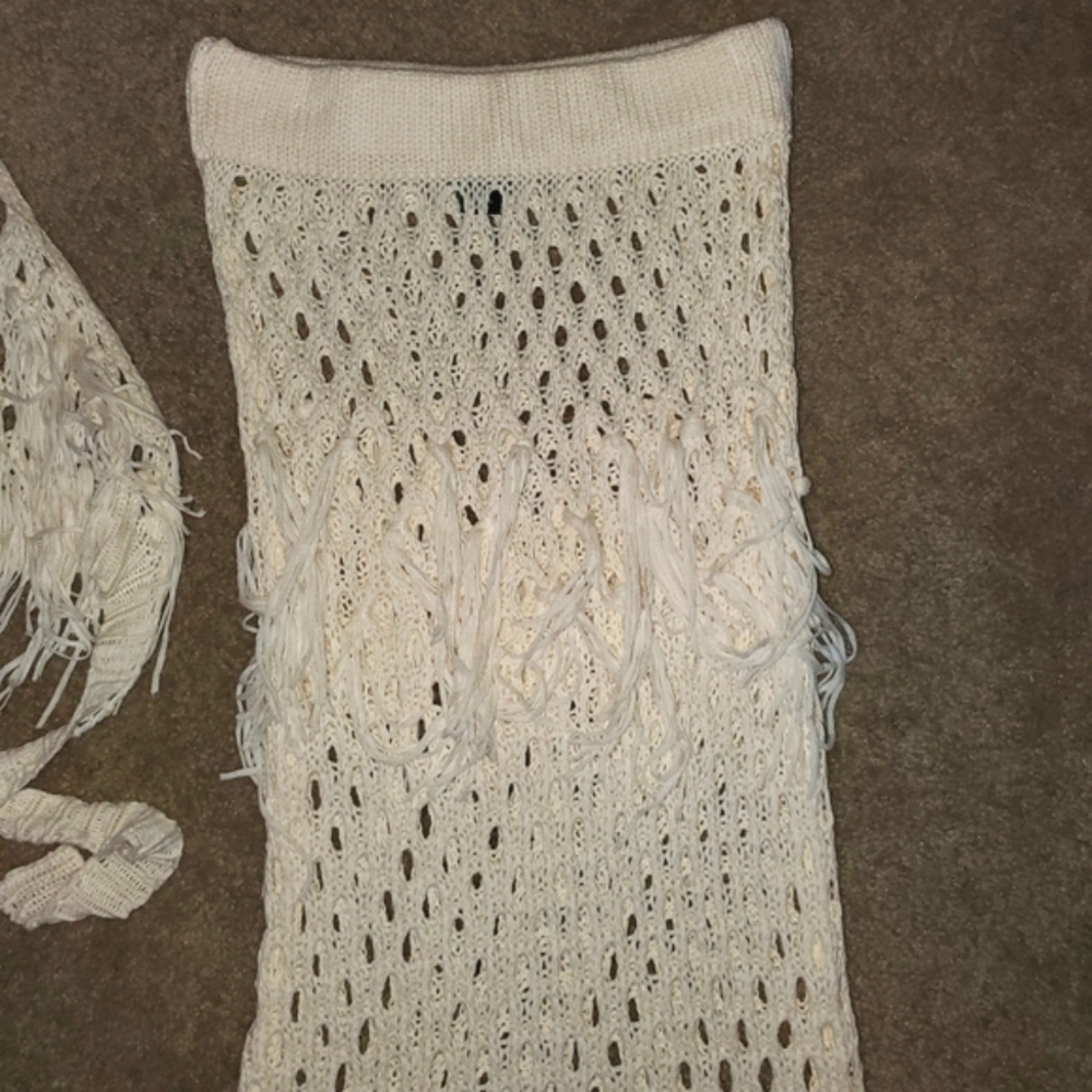 BRAND NEW NASTY GAL Crochet Tassel Tie Back Bralette and Maxi Skirt Set CREAM - Picture 5 of 13